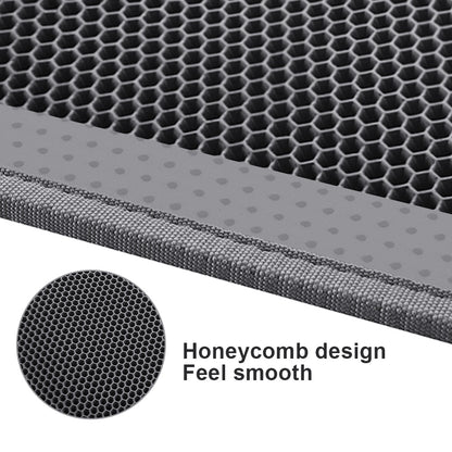 Close-up of a honeycomb design with text indicating 'Honeycomb design Feel smooth'.