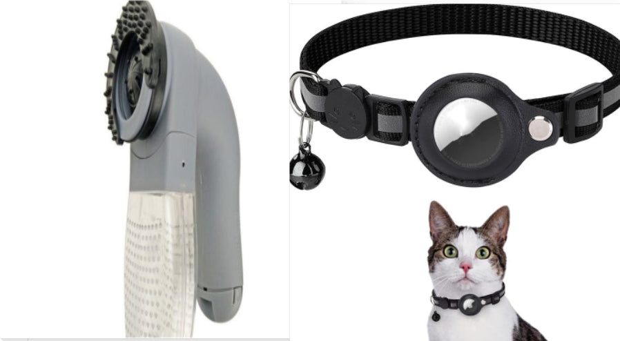 Black Reflective Waterproof AirTag Collar for Cats & Dogs and cat wearing the collar