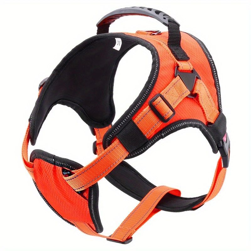 Orange and black dog harness on a white background
