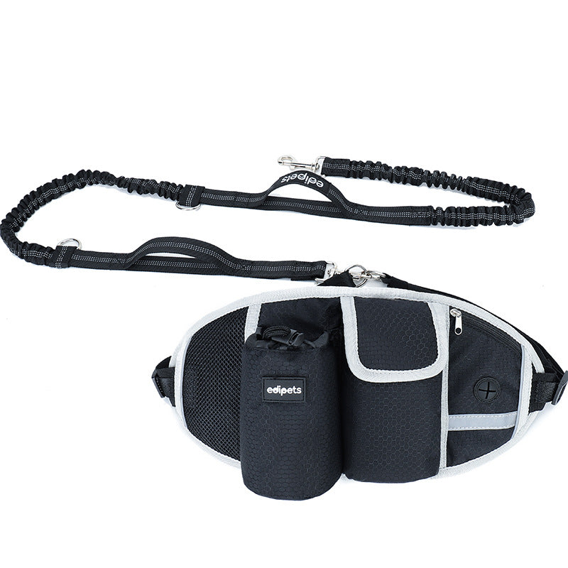 Black dog leash and harness set with visible brand logo on a white background