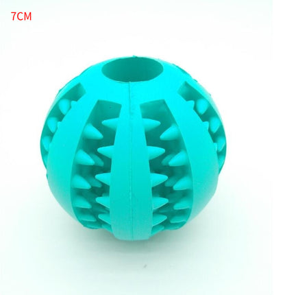 Turquoise rubber ball with textured surface on a white background