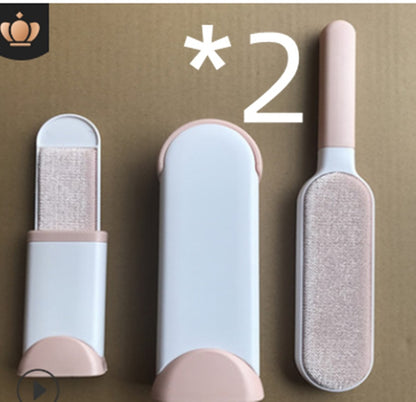 Two pet hair removal brushes with a third one on a brown background