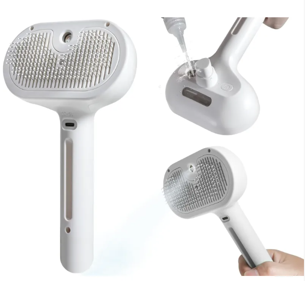 White grooming tool with bristle surface on a white background
