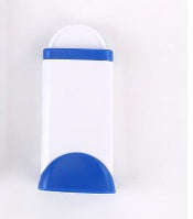 White and blue cylindrical container on a white background