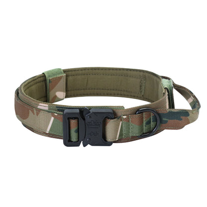 Camouflage dog collar with a black buckle on a white background