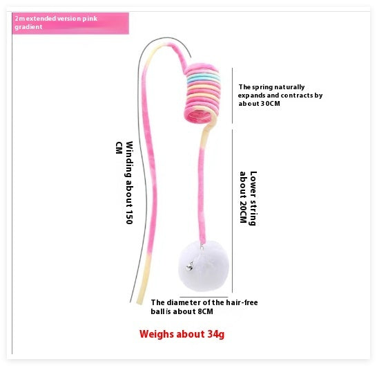 Diagram of a pink and white cat toy with text describing its features.