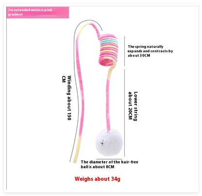 Diagram of a pink and white cat toy with text describing its features.